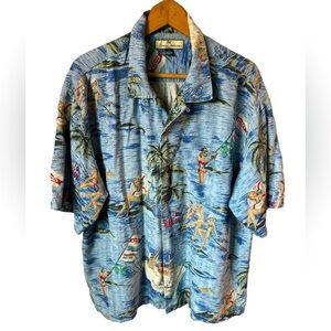 Tommy Bahama short sleeve button down SILK Hawaiian, fishing, Size XL EUC